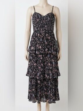 Lulu's Black Maxi Dress with Pink Floral Print NWT